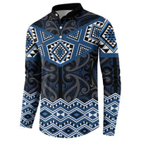 New Zealand Aotearoa Button Sweatshirt Blue Taniko Art Maori Pattern LT05 - Polynesian Pride
