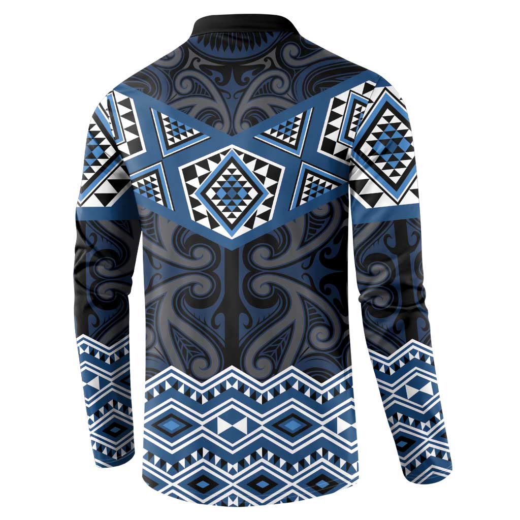 New Zealand Aotearoa Button Sweatshirt Blue Taniko Art Maori Pattern LT05 - Polynesian Pride