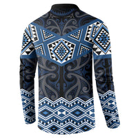 New Zealand Aotearoa Button Sweatshirt Blue Taniko Art Maori Pattern LT05 - Polynesian Pride