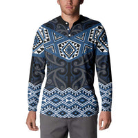 New Zealand Aotearoa Button Sweatshirt Blue Taniko Art Maori Pattern LT05 - Polynesian Pride