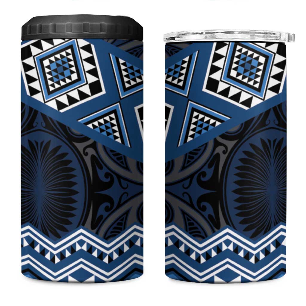 New Zealand Aotearoa 4 in 1 Can Cooler Tumbler Blue Taniko Art Maori Pattern LT05 One Size: 16 oz Blue - Polynesian Pride