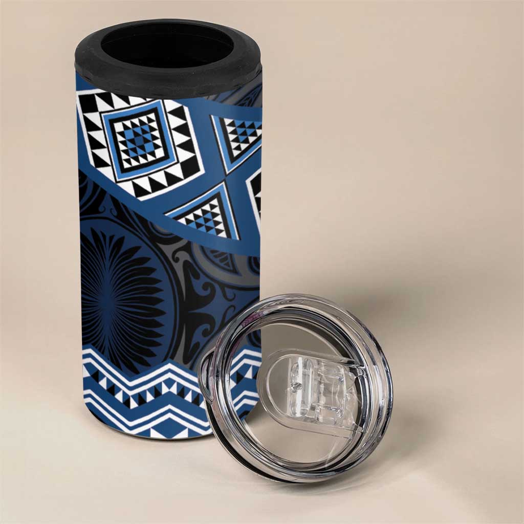 New Zealand Aotearoa 4 in 1 Can Cooler Tumbler Blue Taniko Art Maori Pattern LT05 - Polynesian Pride