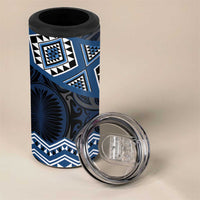 New Zealand Aotearoa 4 in 1 Can Cooler Tumbler Blue Taniko Art Maori Pattern LT05 - Polynesian Pride
