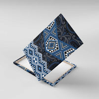 New Zealand Aotearoa Canvas Wall Art Blue Taniko Art Maori Pattern LT05 With Frame Blue - Polynesian Pride