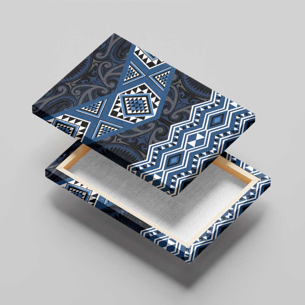New Zealand Aotearoa Canvas Wall Art Blue Taniko Art Maori Pattern LT05 - Polynesian Pride