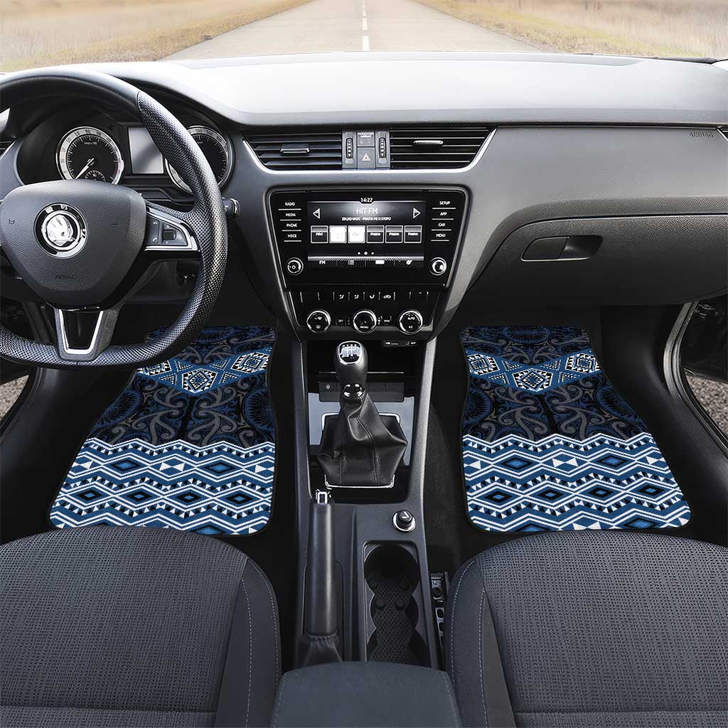 New Zealand Aotearoa Car Mats Blue Taniko Art Maori Pattern LT05 Set 2pcs - Front Blue - Polynesian Pride