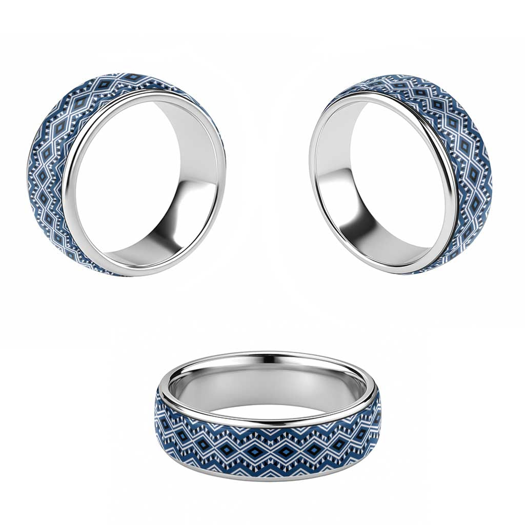New Zealand Aotearoa Classic Ring Blue Taniko Art Maori Pattern LT05 - Polynesian Pride
