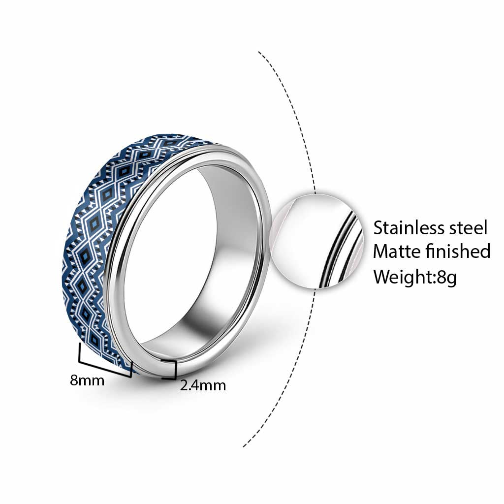 New Zealand Aotearoa Classic Ring Blue Taniko Art Maori Pattern LT05 - Polynesian Pride