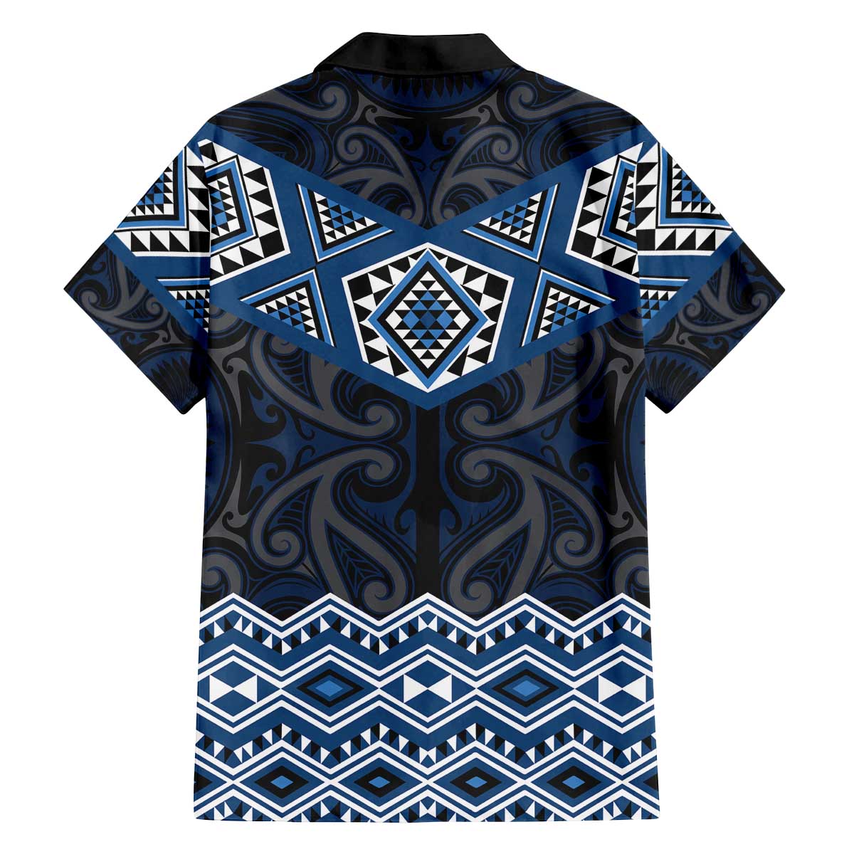 New Zealand Aotearoa Family Matching Off The Shoulder Long Sleeve Dress and Hawaiian Shirt Blue Taniko Art Maori Pattern