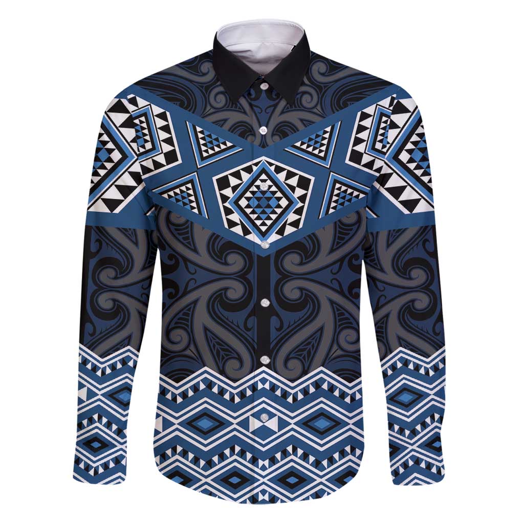New Zealand Aotearoa Family Matching Puletasi and Hawaiian Shirt Blue Taniko Art Maori Pattern