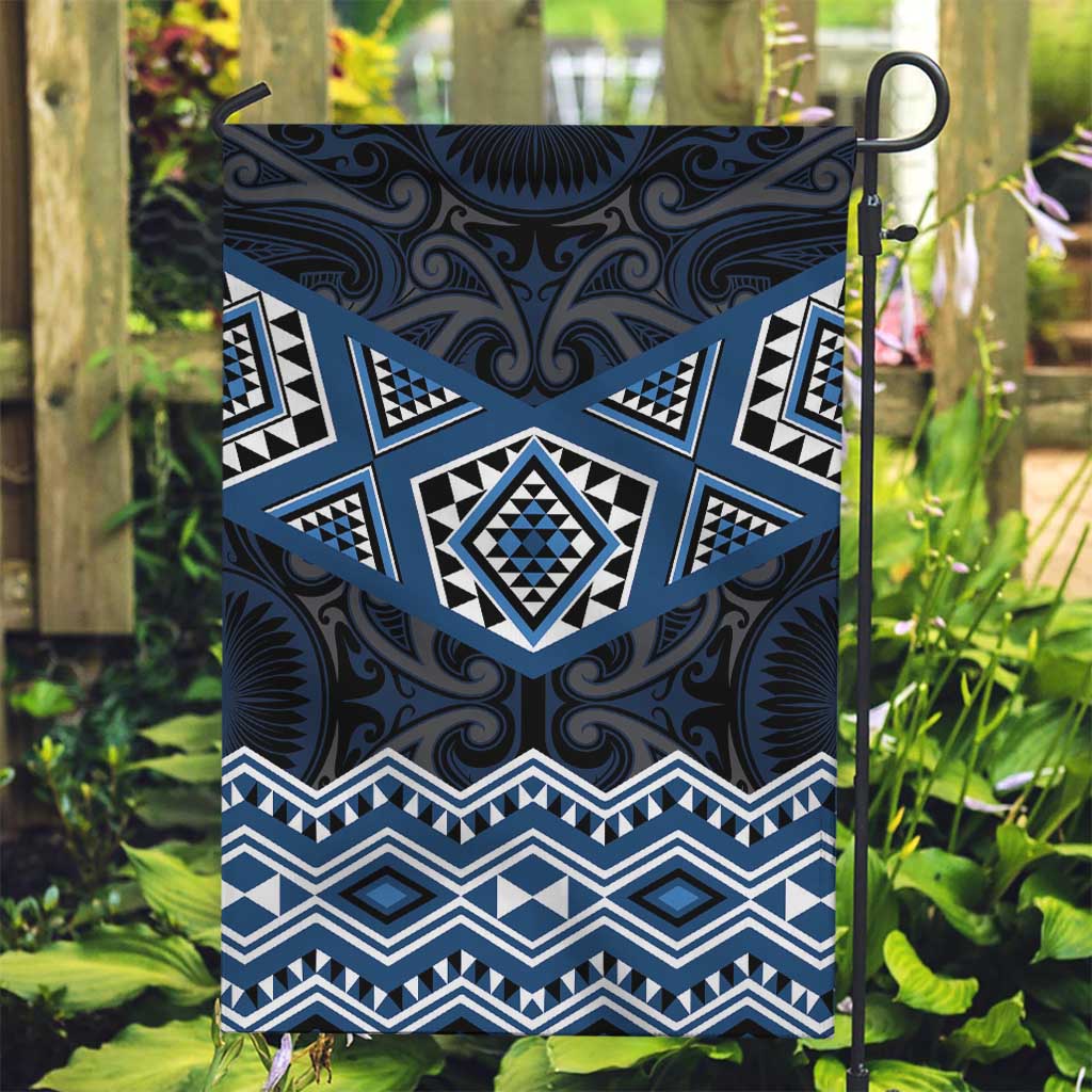 New Zealand Aotearoa Garden Flag Blue Taniko Art Maori Pattern LT05 Garden Flag Blue - Polynesian Pride