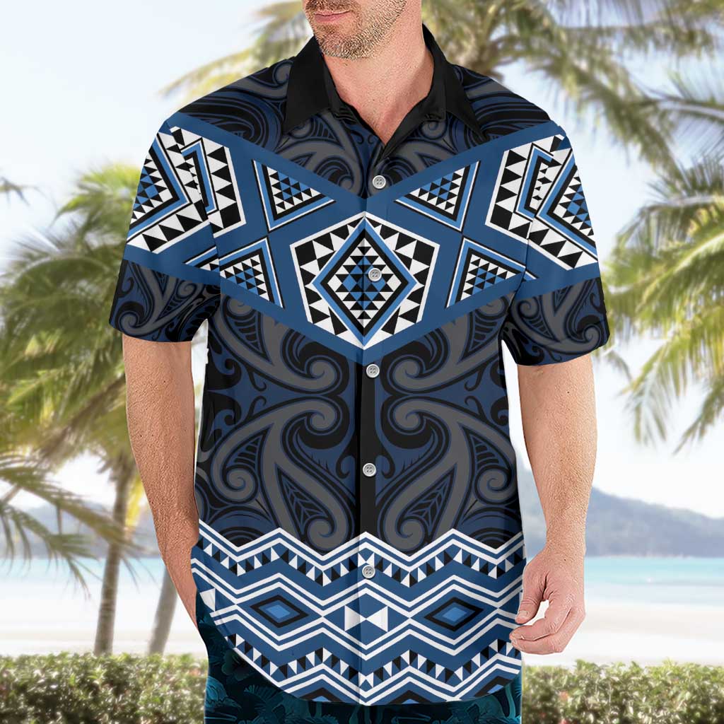 New Zealand Aotearoa Hawaiian Shirt Blue Taniko Art Maori Pattern LT05 - Polynesian Pride
