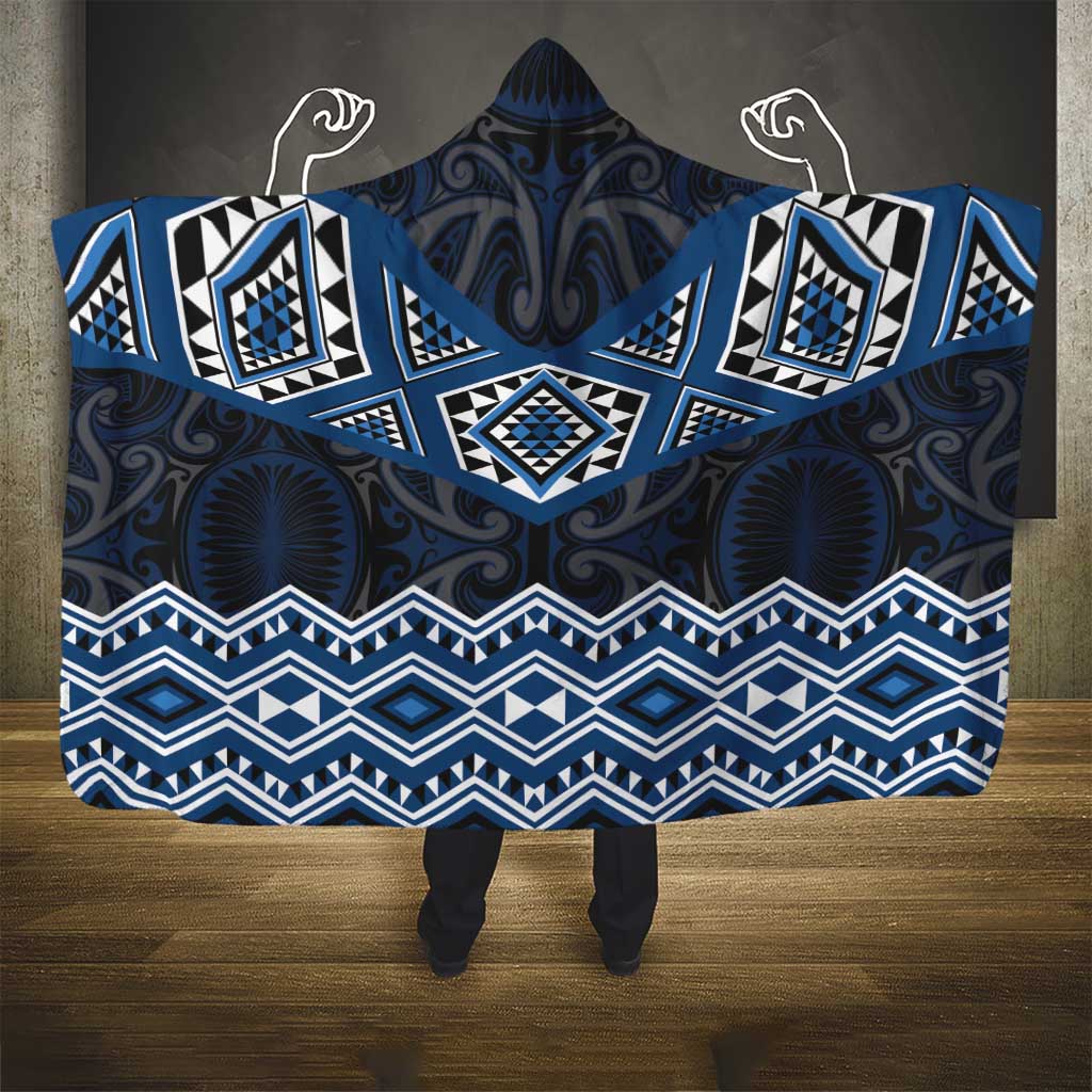 New Zealand Aotearoa Hooded Blanket Blue Taniko Art Maori Pattern LT05 - Polynesian Pride
