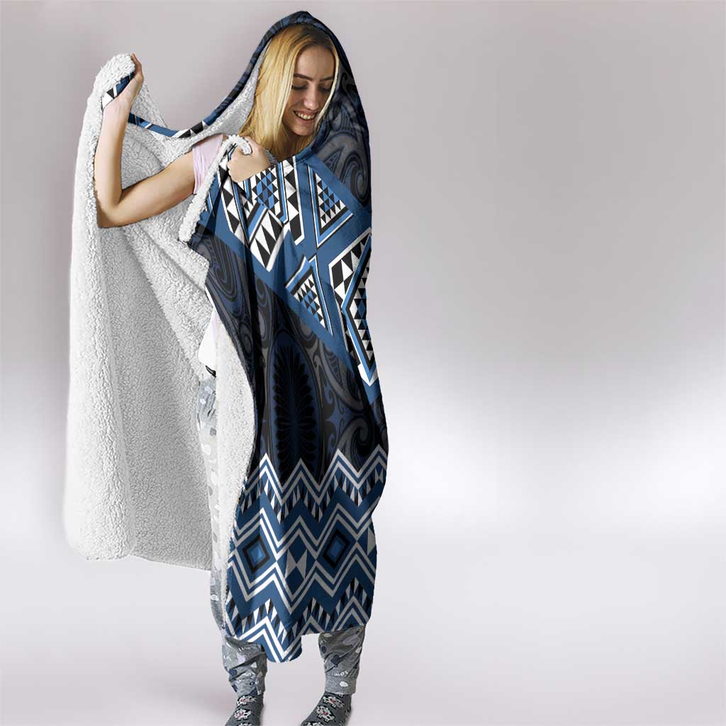 New Zealand Aotearoa Hooded Blanket Blue Taniko Art Maori Pattern LT05 - Polynesian Pride