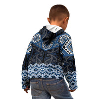 New Zealand Aotearoa Kid Hoodie Blue Taniko Art Maori Pattern