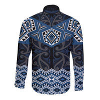 New Zealand Aotearoa Long Sleeve Button Shirt Blue Taniko Art Maori Pattern LT05 - Polynesian Pride