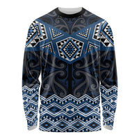 New Zealand Aotearoa Long Sleeve Shirt Blue Taniko Art Maori Pattern LT05 Unisex Blue - Polynesian Pride