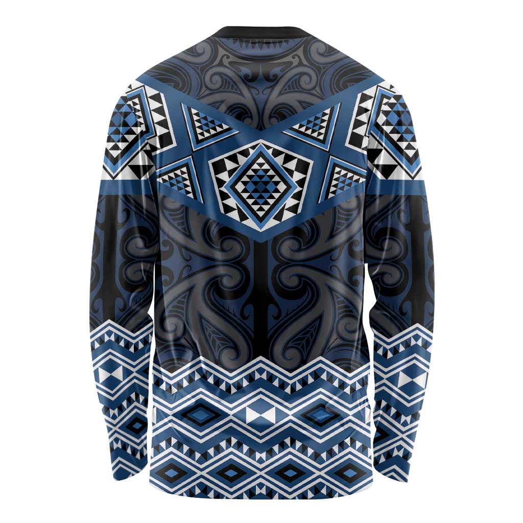 New Zealand Aotearoa Long Sleeve Shirt Blue Taniko Art Maori Pattern LT05 - Polynesian Pride