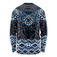 New Zealand Aotearoa Long Sleeve Shirt Blue Taniko Art Maori Pattern LT05 - Polynesian Pride