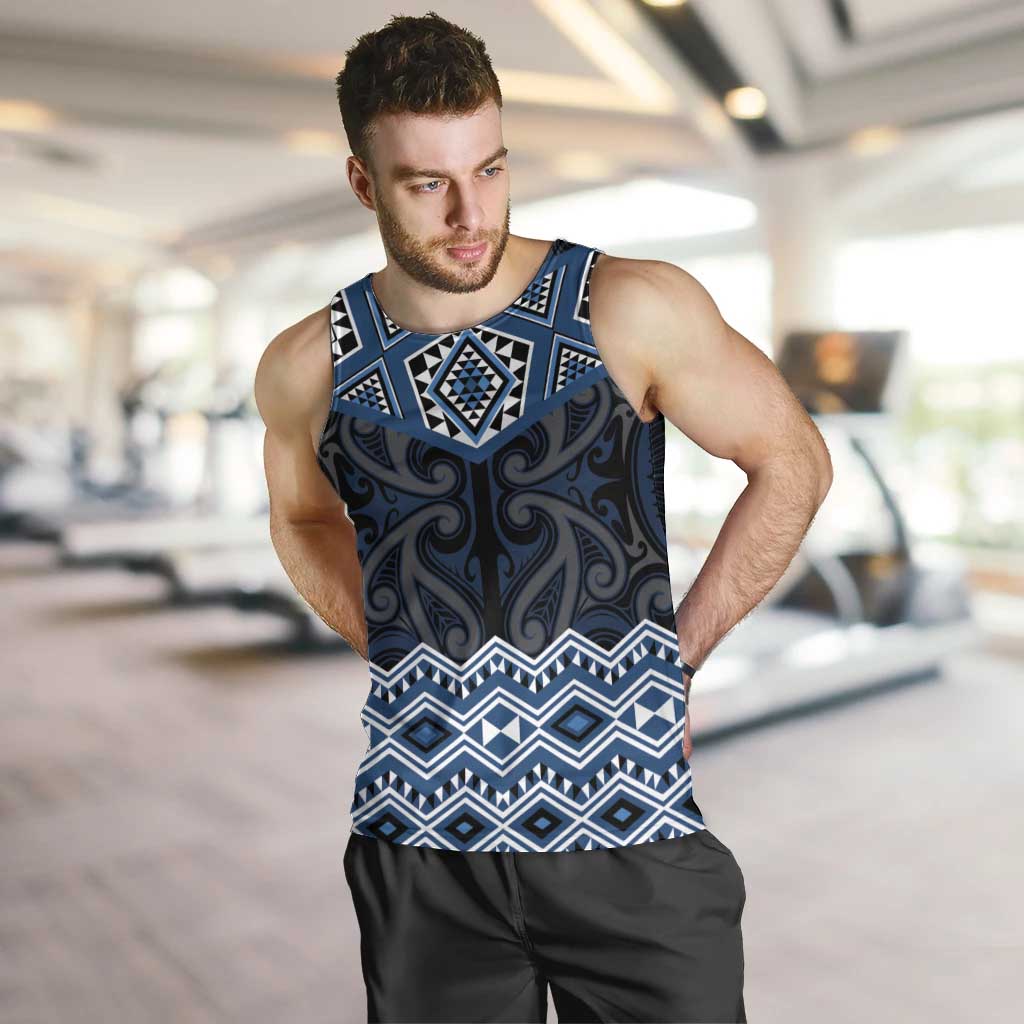 New Zealand Aotearoa Men Tank Top Blue Taniko Art Maori Pattern LT05 Blue - Polynesian Pride