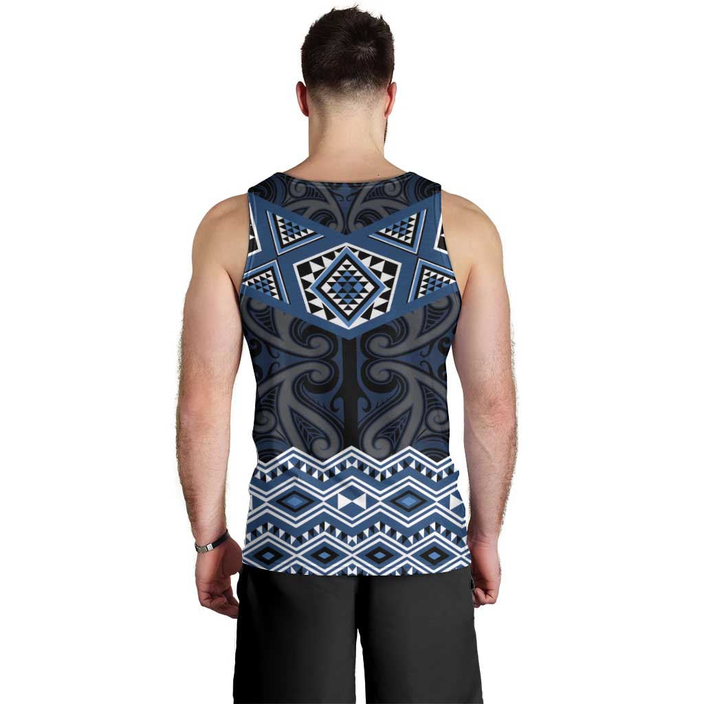 New Zealand Aotearoa Men Tank Top Blue Taniko Art Maori Pattern LT05 - Polynesian Pride