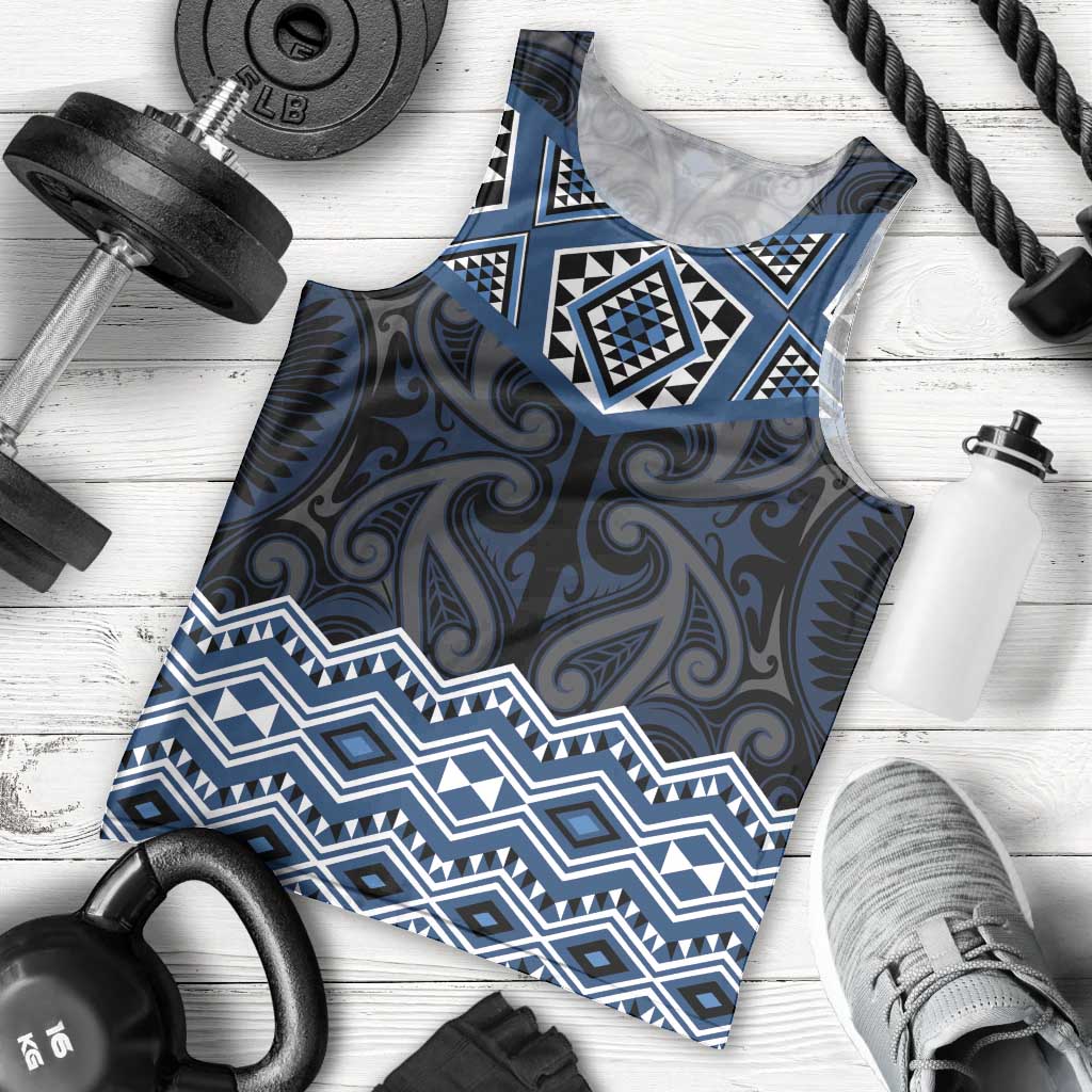 New Zealand Aotearoa Men Tank Top Blue Taniko Art Maori Pattern LT05 - Polynesian Pride