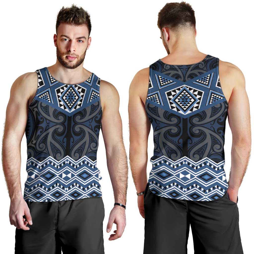New Zealand Aotearoa Men Tank Top Blue Taniko Art Maori Pattern LT05 - Polynesian Pride
