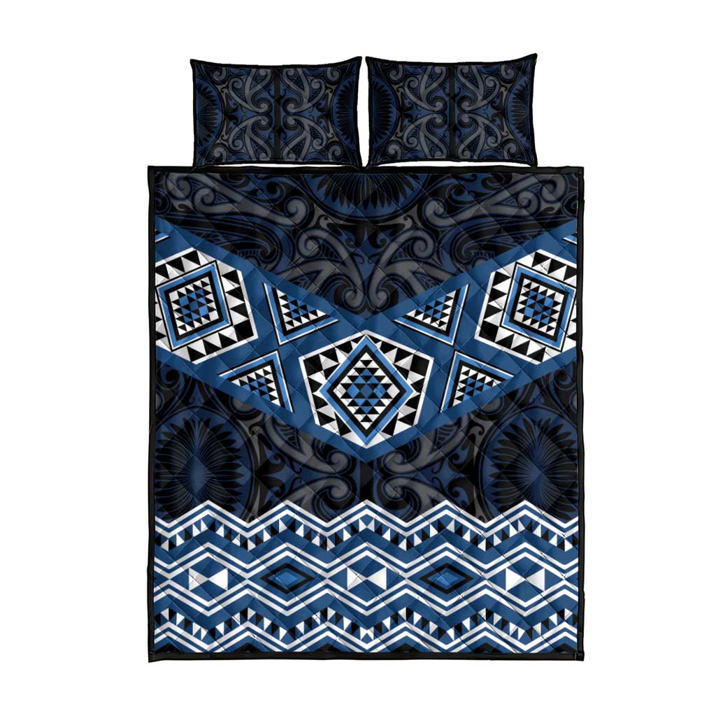 New Zealand Aotearoa Quilt Bed Set Blue Taniko Art Maori Pattern