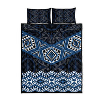 New Zealand Aotearoa Quilt Bed Set Blue Taniko Art Maori Pattern