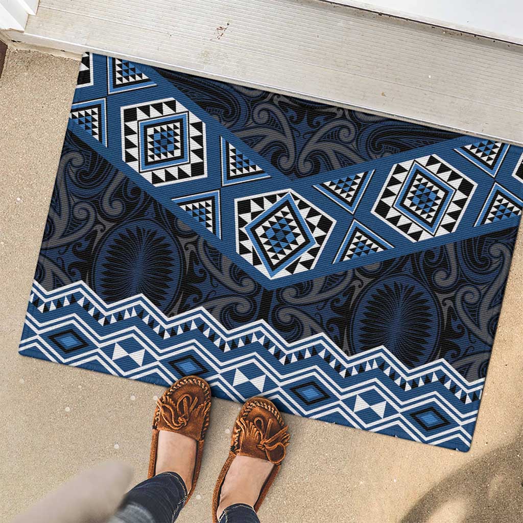 New Zealand Aotearoa Rubber Doormat Blue Taniko Art Maori Pattern LT05 - Polynesian Pride