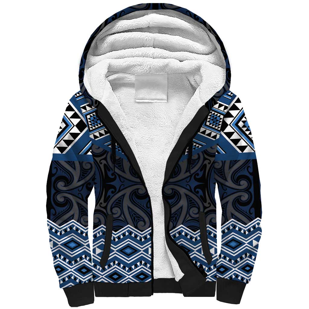 New Zealand Aotearoa Sherpa Hoodie Blue Taniko Art Maori Pattern LT05 Unisex Blue - Polynesian Pride