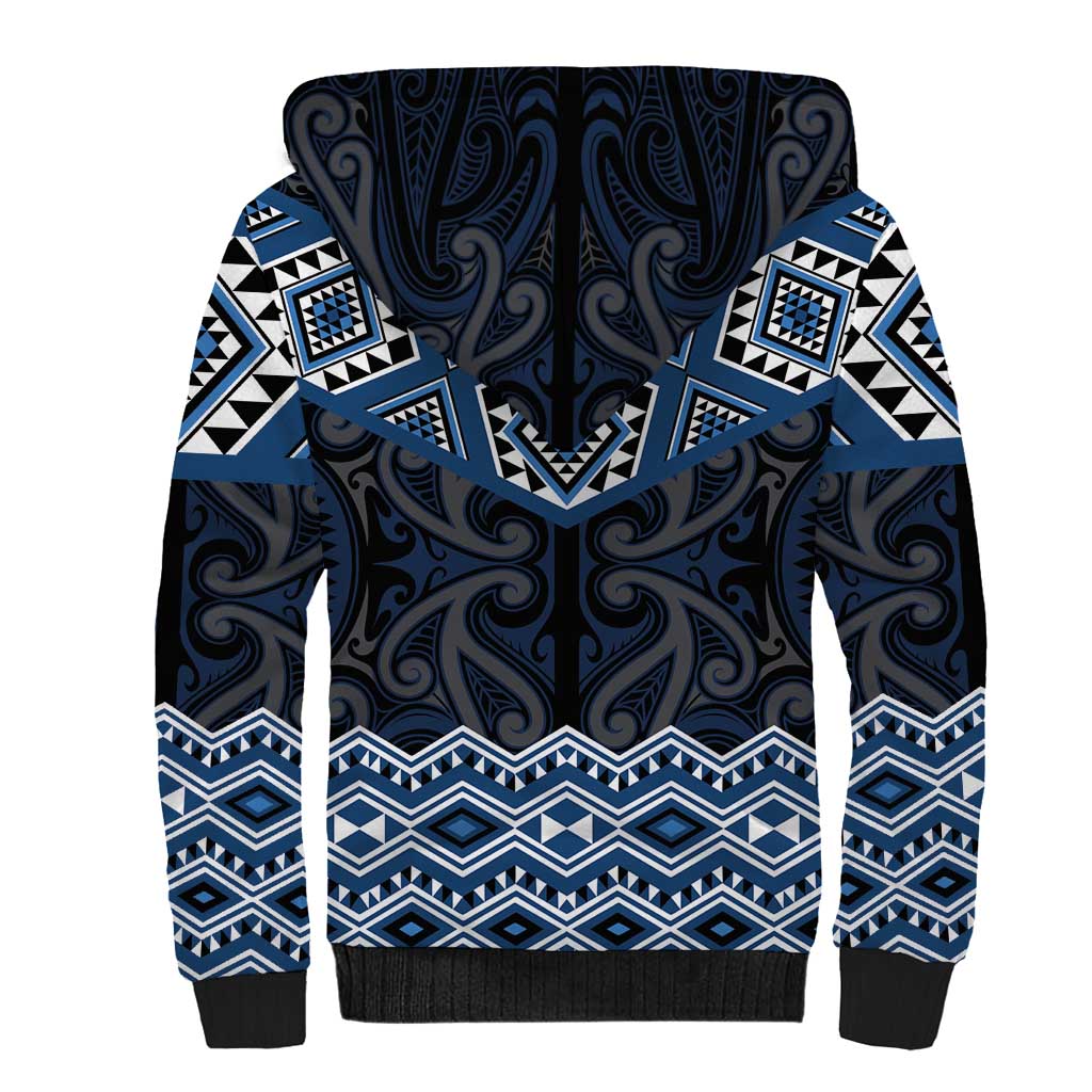 New Zealand Aotearoa Sherpa Hoodie Blue Taniko Art Maori Pattern LT05 - Polynesian Pride