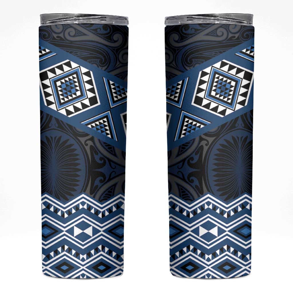New Zealand Aotearoa Skinny Tumbler Blue Taniko Art Maori Pattern