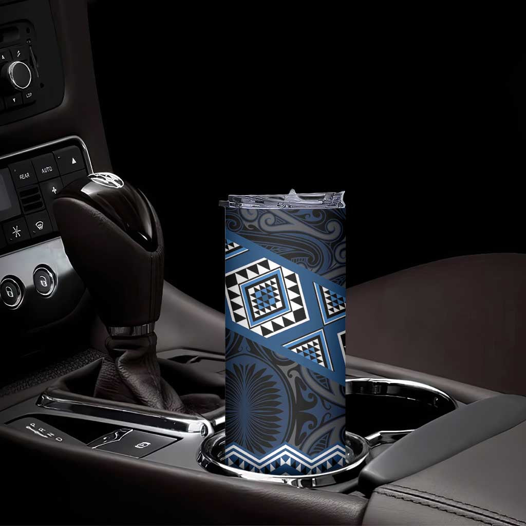 New Zealand Aotearoa Skinny Tumbler Blue Taniko Art Maori Pattern