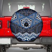 New Zealand Aotearoa Spare Tire Cover Blue Taniko Art Maori Pattern