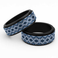 New Zealand Aotearoa Spinner Ring Blue Taniko Art Maori Pattern LT05 Black Blue - Polynesian Pride
