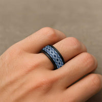 New Zealand Aotearoa Spinner Ring Blue Taniko Art Maori Pattern LT05 - Polynesian Pride