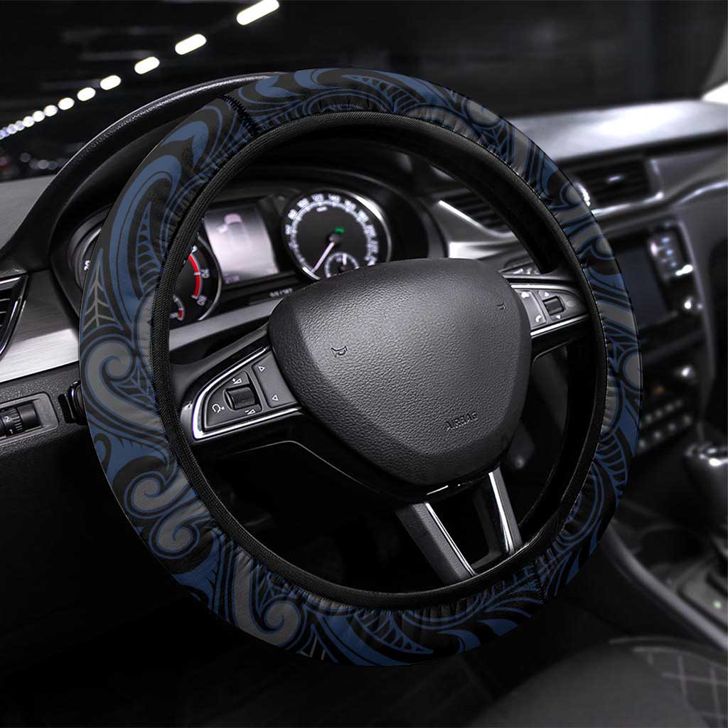 New Zealand Aotearoa Steering Wheel Cover Blue Taniko Art Maori Pattern LT05 Universal Fit Blue - Polynesian Pride