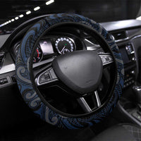 New Zealand Aotearoa Steering Wheel Cover Blue Taniko Art Maori Pattern LT05 Universal Fit Blue - Polynesian Pride
