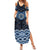 New Zealand Aotearoa Summer Maxi Dress Blue Taniko Art Maori Pattern