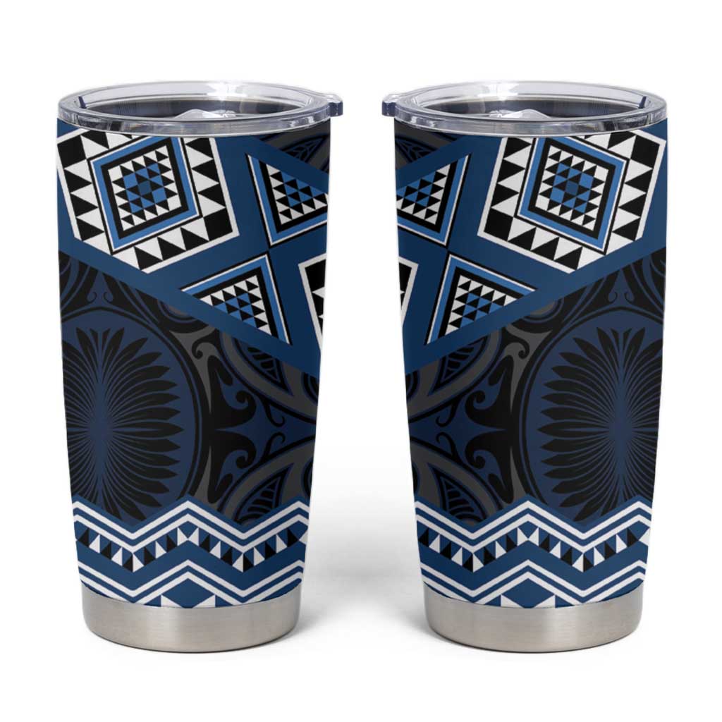 New Zealand Aotearoa Tumbler Cup Blue Taniko Art Maori Pattern LT05 Blue - Polynesian Pride