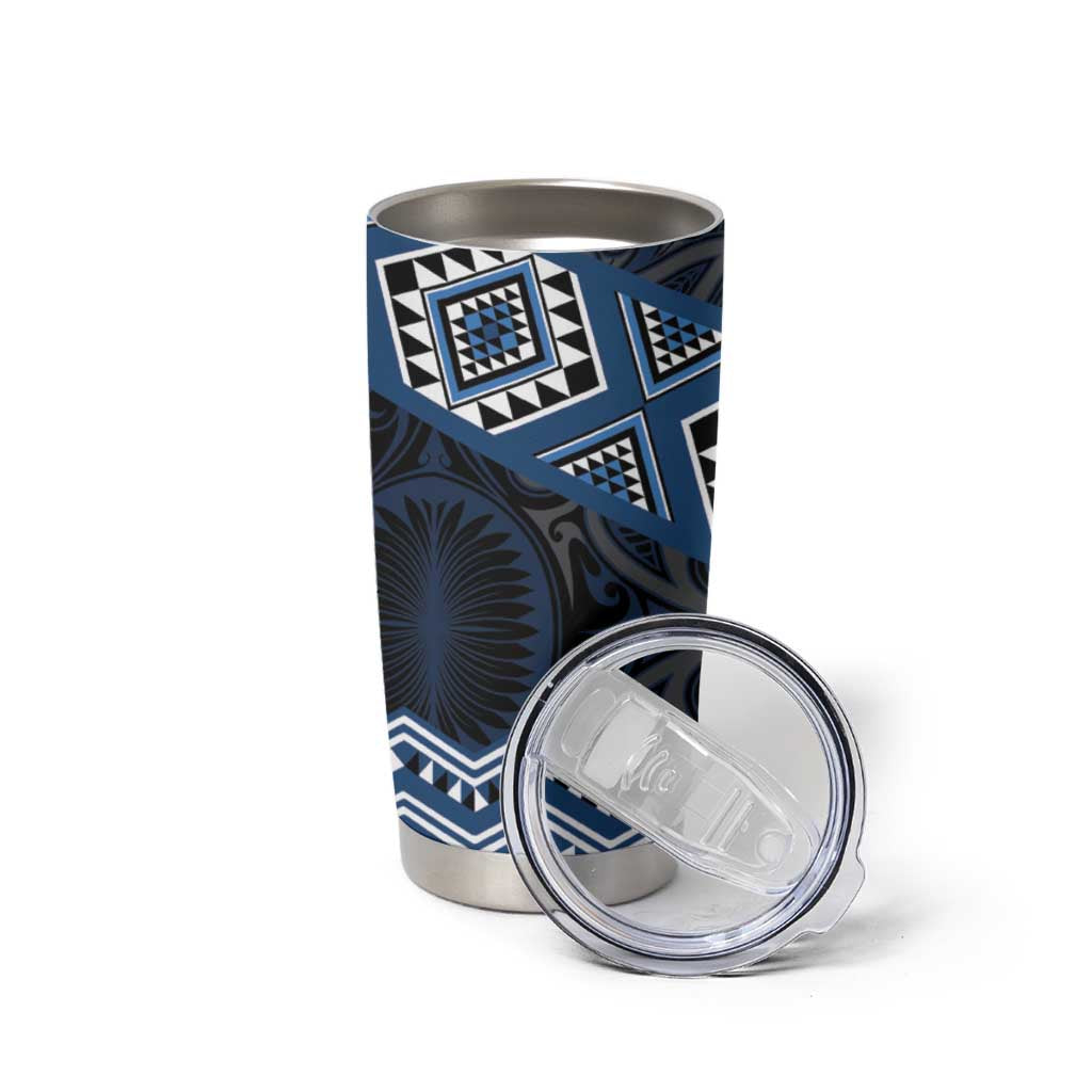 New Zealand Aotearoa Tumbler Cup Blue Taniko Art Maori Pattern LT05 - Polynesian Pride
