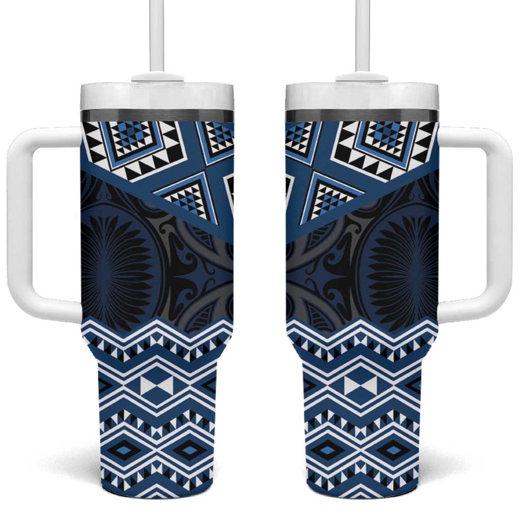 New Zealand Aotearoa Tumbler With Handle Blue Taniko Art Maori Pattern LT05 One Size: 40 oz Blue - Polynesian Pride