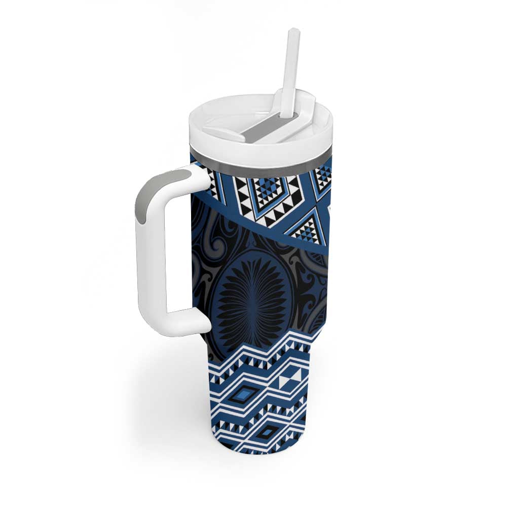 New Zealand Aotearoa Tumbler With Handle Blue Taniko Art Maori Pattern LT05 - Polynesian Pride