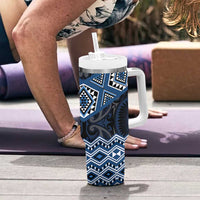 New Zealand Aotearoa Tumbler With Handle Blue Taniko Art Maori Pattern LT05 - Polynesian Pride