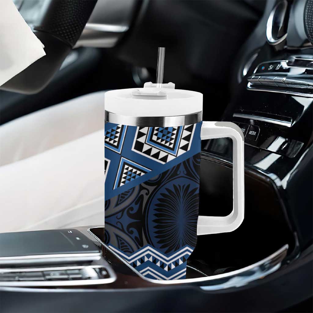 New Zealand Aotearoa Tumbler With Handle Blue Taniko Art Maori Pattern LT05 - Polynesian Pride