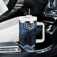 New Zealand Aotearoa Tumbler With Handle Blue Taniko Art Maori Pattern LT05 - Polynesian Pride