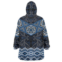 New Zealand Aotearoa Wearable Blanket Hoodie Blue Taniko Art Maori Pattern LT05 - Polynesian Pride