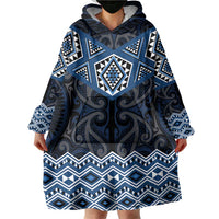New Zealand Aotearoa Wearable Blanket Hoodie Blue Taniko Art Maori Pattern LT05 - Polynesian Pride