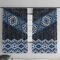 New Zealand Aotearoa Window Curtain Blue Taniko Art Maori Pattern LT05 With Hooks Blue - Polynesian Pride